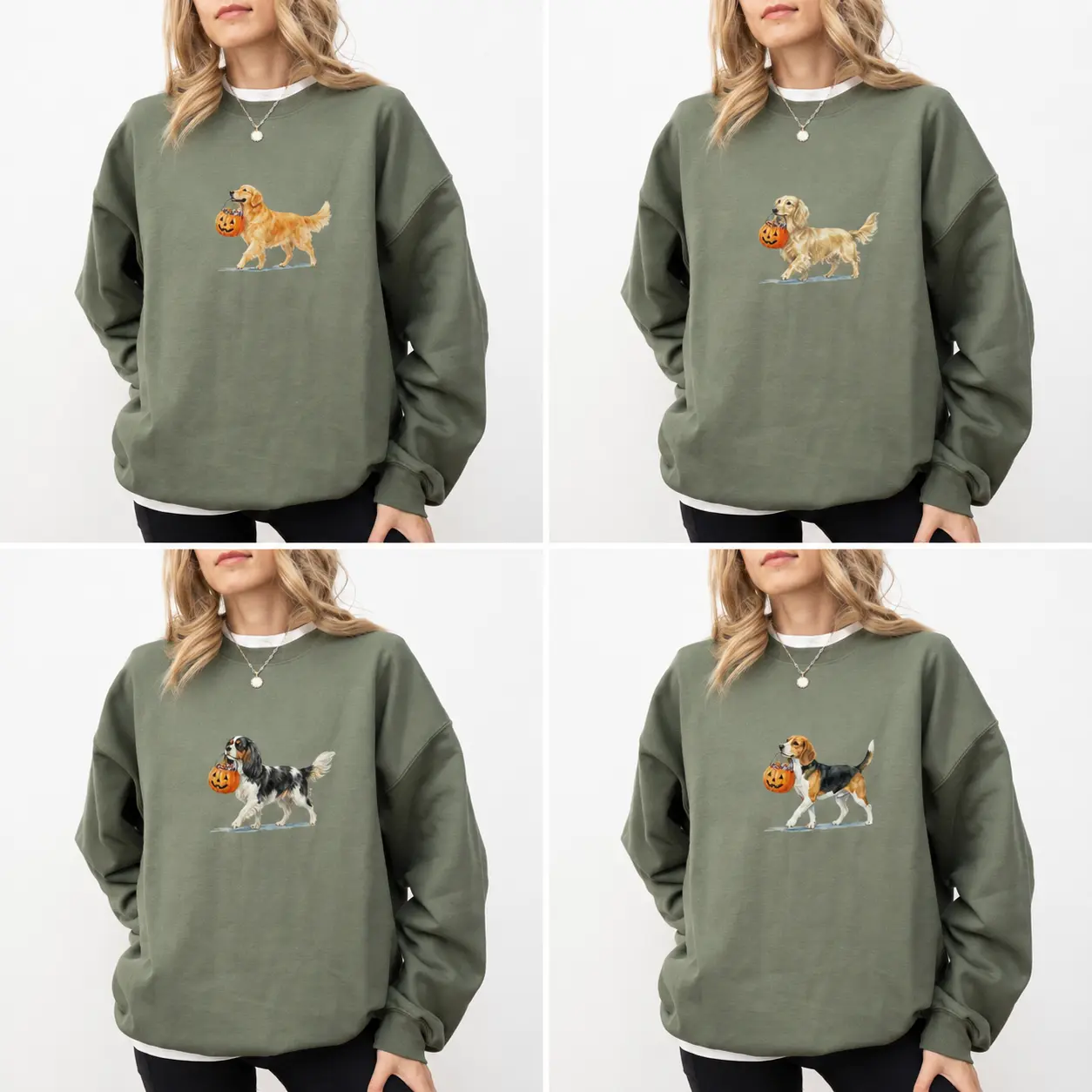 Halloween Dog Sweatshirt, Cute Trick or Treat Pumpkin Dog Graphic Crewneck, Funny Pet Lover Fall Sweatshirt, Multiple Dog Designs Available