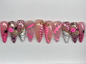 Pink Animal Print High Quality Acrylic Press Ons