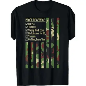 Proof of Service Camouflage Strip USA Flag DD-214 Gift Unisex T-Shirt |   Casual Crew Neck, Regular Fit, Medium Stretch Fabric, Printed Pattern, Short Length,