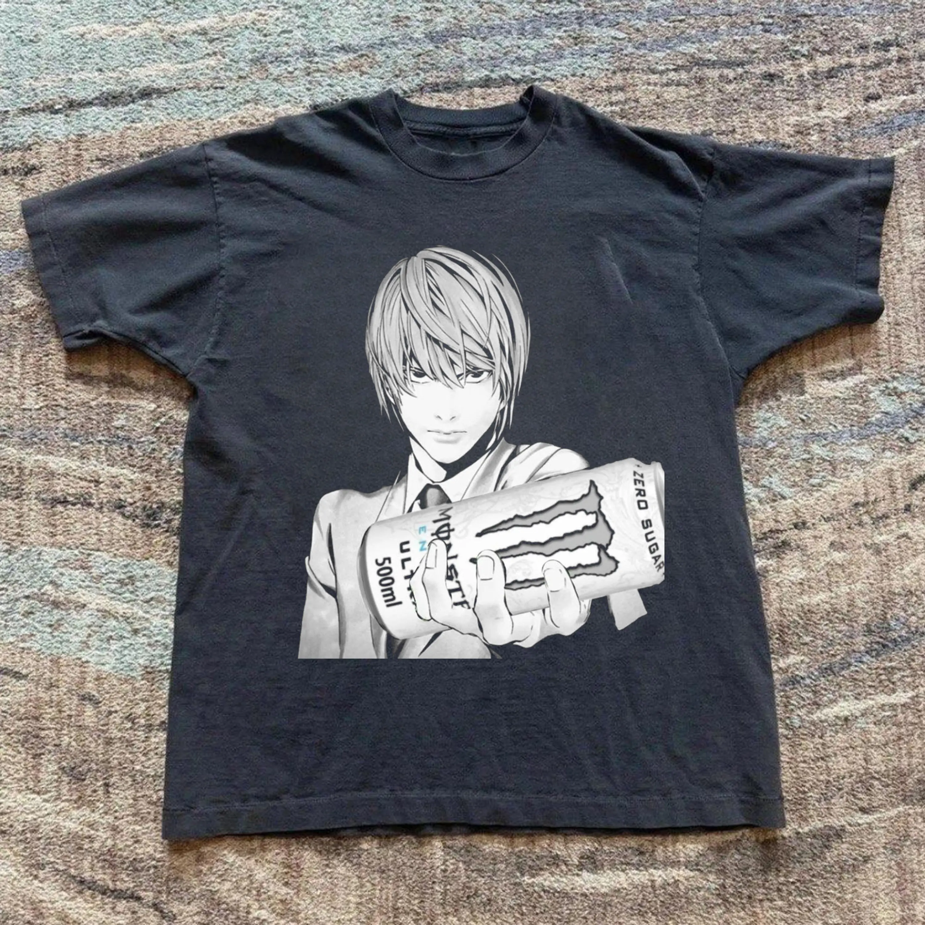Light Yagami x Monster White Tee, Unisex Vintage Graphic Tees Gothic Grunge Y2K Emo Scene Amity Affliction Style Clothes Men Women Streetwear
