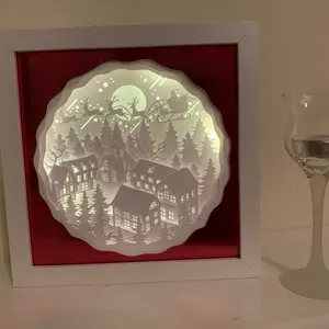 Christmas Shadow Box Winter Wonderland LED Lighted Decor Handcrafted 8x8 Frames with Battery Operated Lights Ideal for Christmas Ornaments and Gifts