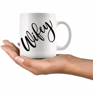 Wifey Letter Pattern Ceramic Mug, 11oz Coffee Cup, Warm Heart Gift for Bride, Bridal Shower Gift, Gift for Wife, Women's Gift, Ceramic Printed Drinkware