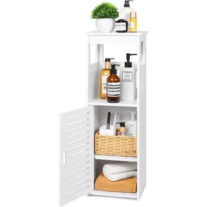 Waterproof Bathroom Cabinets,White Bathroom Storage Shelf Organizer Cupboard with Daily use Layer and 1 Cupboard Door (UT)