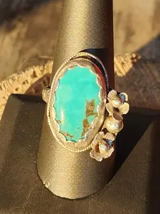 Sterling Silver Kingman Turquoise Floral Ring