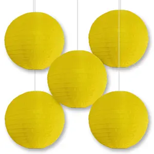 BULK PACK (5) 24" Yellow Shimmering Nylon Lantern, Parallel Ribbing, Durable, Hanging
