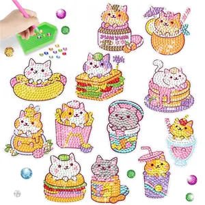 12 Sets DIY Cute Cat Diamond Painting Kit, Includes Gem Tools, Artwork & Handmade Crafts, Best Mosaic Sticker Gift, Kitty