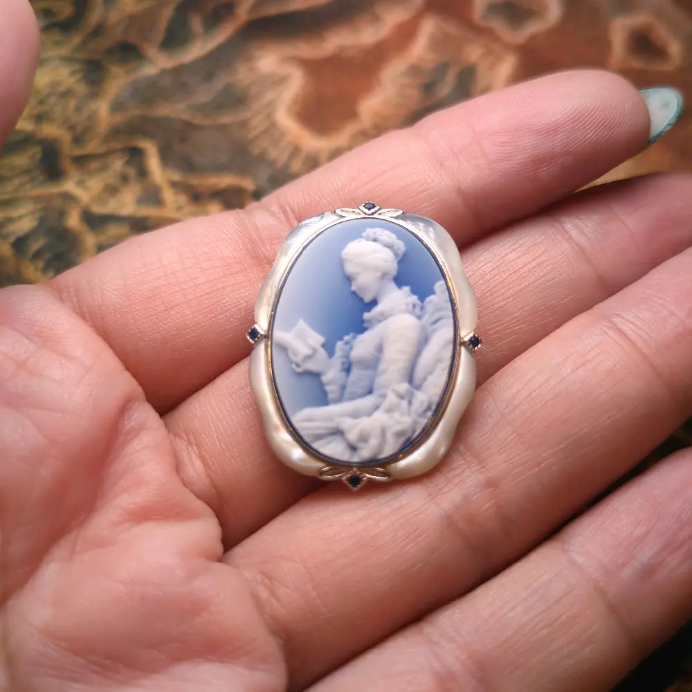 Book Lady Broach Blue Inlay