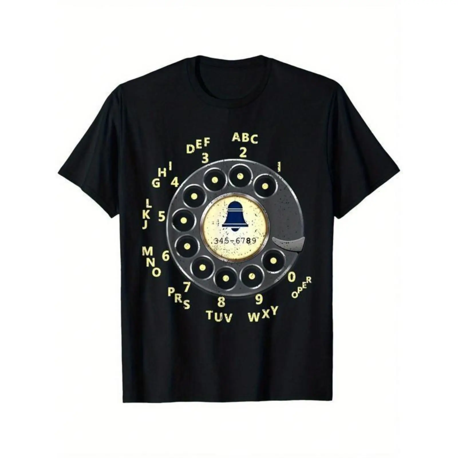 [Vintage Phone T-Shirt] Vintage Dial Phone Printed T-Shirt - Summer Casual Short Sleeved Round Neck T-Shirt - Clothing, Versatile And Fashionable Top For Daily Wear, Suitable For Daily Life, Regular-Fit, Cotton Menswear