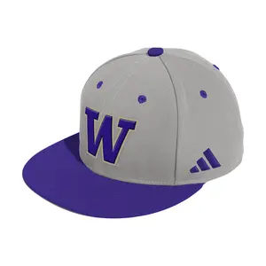 adidas Mens Washington Huskies Fitted Wool Flat Brim Cap Casual - Grey