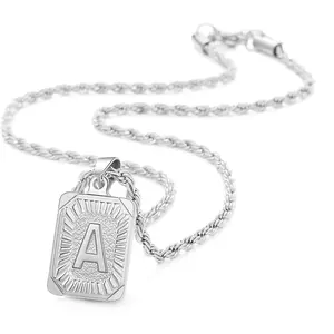 A-Z Letter Pendant Necklace Mens Womens Capital Letter Silvery Stainless Steel Twists Chain 18/20/22/24 inch