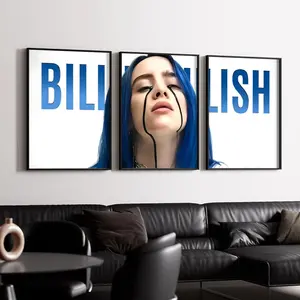 Singer B-Billie Art E-Eilish Split Poster HD Waterproof Art Sticker | Custom DIY Self-Adhesive Wall Print | Fade-Resistant Decorative Wall Poster for Home, Office, Living Room, Bar | Multiple Sizes, High-Definition Print, Easy Peel and Stick