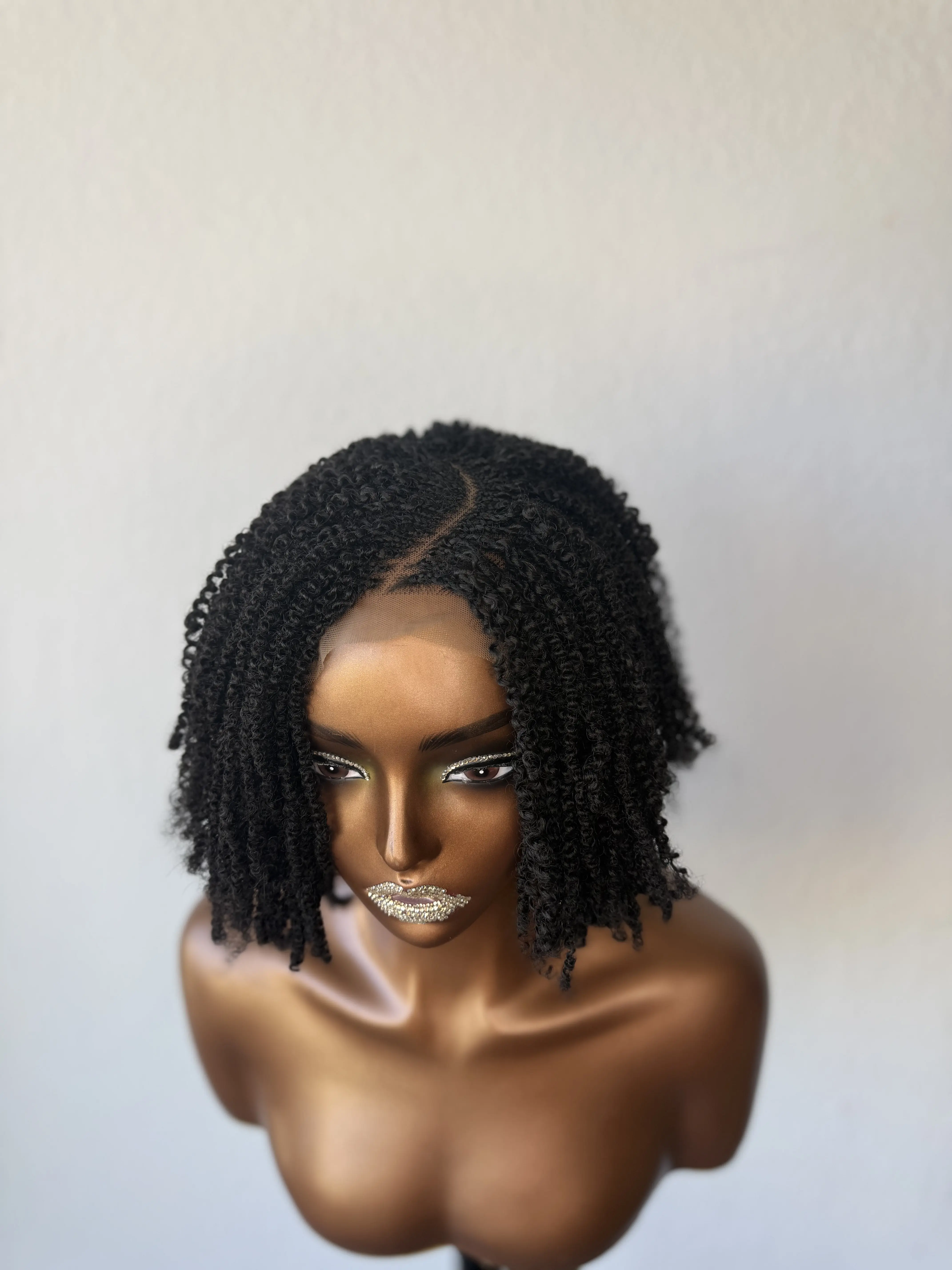 N&B 6X6 Kinky Twist Human Hair Blend Glueless Synthetic Braided Lace Wig, Fashion Accessory Hair Extension Unit