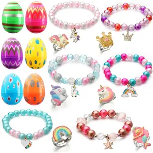 Easter Basket Stuffers for Kids Easter Eggs Fillers with 6 Pack of Beads Bracelet and Ring Inside Easter Basket Essentials for Girls Toys