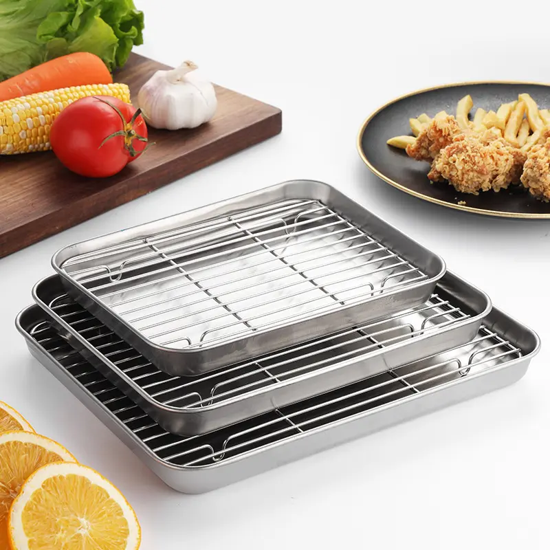 Stainless Steel Baking Tray with Cooling Rack - Oven-Safe, Dishwasher-Safe Roasting Pan for Oil Draining, Prevents Soggy Greasy Food (Ideal for Bacon, Chicken, Cookies)