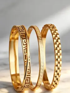 3-piece retro hollow design gold 304 stainless steel bracelet, Elegant jewelry bracelet, suitable for women's daily wear, party accessories, and friend gifts, Bangles Bracelets Set