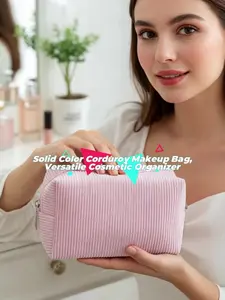 Solid Color Corduroy Makeup Bag, Simple Zipper Makeup Bag, Cosmetic Storage Bag, Versatile Storage Bag for Skincare, Lotion, Cream, Lip Balm, Eyeliners, Mirror, Makeup Pouch, Makeup Organizer Pouch, Handheld Cosmetic Pouch