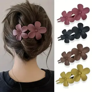 4pcs French-Style/Bohemian Flower hair clips - Non-Slip Matte Hairpins with Black Blooms, Elegant Bun Accessories for Women &,, Wedding, Party Hairstyles (French nomenclature)