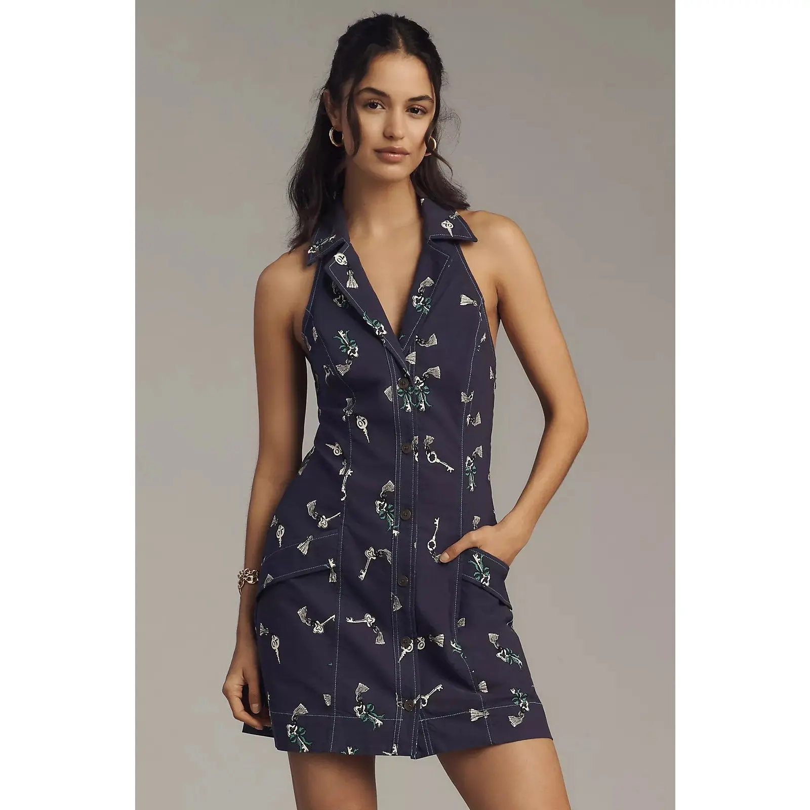 Anthropologie The Amelia Collared Mini Dress by Maeve SMALL Navy