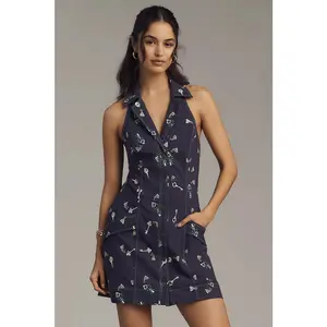 Anthropologie The Amelia Collared Mini Dress by Maeve SMALL Navy