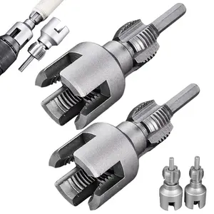 2 pcs 1/2" and 3/4" PVC thread cutting tools—inner and outer pipe threading tools; dual-function electric drill compatible kit for home repairs; precision carbon steel NPT pipe tap set for external pipes; high-speed operation