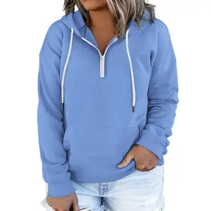 Women’s plus-size quarter-zip hoodie sweatshirt, long-sleeve pullover, lightweight top with pockets (1X–4X), casual, comfortable, fashionable women’s clothing, loose kangaroo drawstring, soft style, basic style GARMENTARY