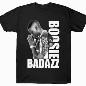 Boosies Badazzs Black and White Graphic T-Shirt – Hip-Hop Inspired Design, Rap Fan Merch, Bold Letter Print Tee, Unisex Streetwear, Casual Crew Neck, All-Season Comfort Fit