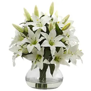 Nearly Natural Large Lily Arrangement with Vase