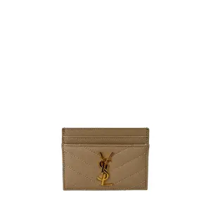 Pre-owned Yves Saint Laurent Grain de Poudre Leather Small Leather Goods YSL Cassandre Card Case Beige 2ME423291.0123