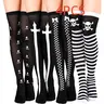 4 Pairs Halloween Thigh High Long Stockings, over Knee Skull Socks for Cosplay, Perfect for Cosplayers Halloween Costume Party Accessories Striped Fashion