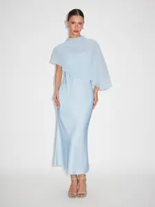 Cider Satin High Neck Cape Sleeve Maxi Dress