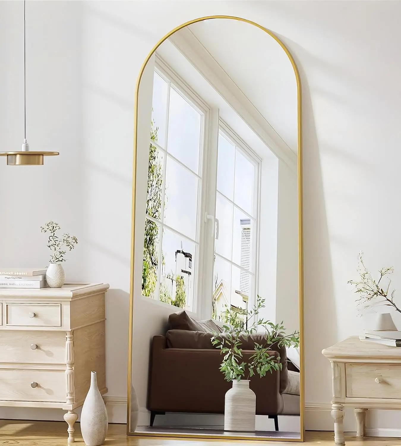 Mirror Full Length, 71"x26" Arched Full Length Mirror, Arch Mirror with Stand, Large Standing Mirrors, Oversized Full Body Mirrors with Aluminum Frame for Bedroom, Living Room (Gold)