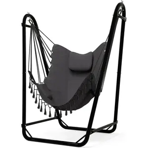 U-Shaped Hammock Chair with Stand – Double-Tube Design, Sturdy & Rust-Resistant, Easy Assembly, 350 lbs Weight Capacity ,Free Gray Cotton Hammock Included