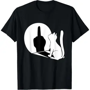 Summer Middle Finger Cat Statement Cat Funny Gift T-Shirt Regular Short Sleeve Tops O-neck Men's Cotton T-shirt Cotton Shirts