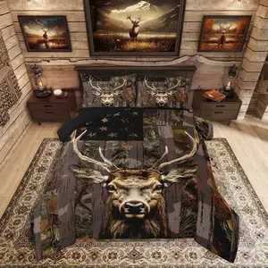 Camo Bedding Set for Boys Kids,Deer Comforter Sets, American Flag Camouflage Down Comforter,Hunting Woodland Moose Wildlife Forest Bed Set
