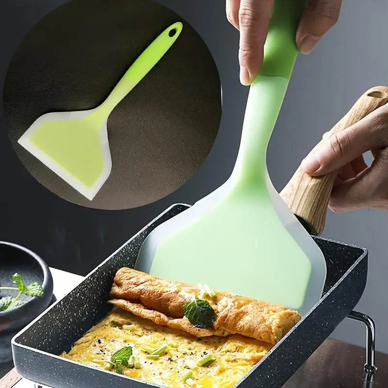 Non-Stick Silicone Spatula for Omelets, Pancakes & Pizza, Durable Heat-Resistant Kitchen Tool, Ideal for Frying & Grilling (no Pot Included)