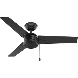 44 inch Outdoor or Indoor Ceiling Fan No Light - Black Ceiling Fan without Light, For Patio, Porch, Garage, or Living Room, Standard Mount, 3 , Pull Chain - Cassius 50260, Matte Black