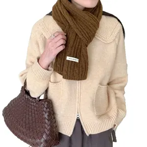 New Autumn Winter Women's Eight-Character Wool Blend Knitted Solid Color Sweet Versatile Fashion Warm Scarf with 3D Cable Braid