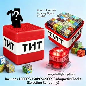 200pcs Glow Magnetic Building Blocks Set with Storage Box, Stem Educational Magnet Puzzle Toy, Creative Construction Kit for Kids 4-12 Years, Birthday Christmas Gift