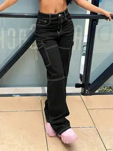 Chicsale Women's Jeans With Practical Pockets, Buttons And Zipper Closure, Comfortable, Durable, Suitable For Daily Wear, Perfect For Casual Outings And Professional Professionals In The Workplace.