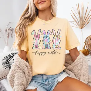 Comfort Colors Easter Bunny Tee, Coquette Bow Easter Shirt for Women, Pastel Spring Rabbit Tee, Cute Easter Outfit, Trendy Easter Gift