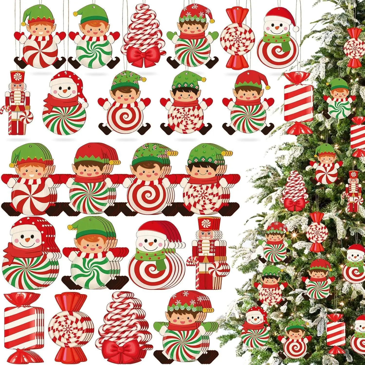 Elves Christmas Tree Wooden Ornaments