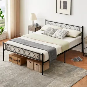 Metal Bed Frame - Headboard and Footboard with Iron Heart Design, Platform Bed for Boys and Girls, No Box Spring Needed, Easy Assembly