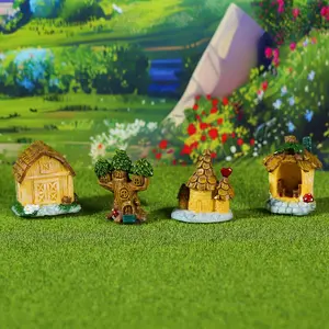 Adorable Miniature House Set, Resin Treehouse Ornament, Garden Pot Decoration, Forest House Accessories, 4 Pieces