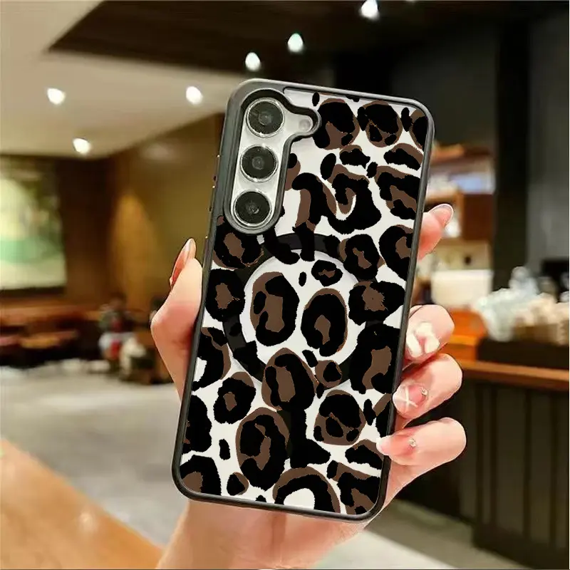Phone Case - Matte Premium Protective Case Featuring a Brown Leopard Print, Designed As a 2-In-1 Magnetic Phone Case Compatible with for Samsung Galaxy S22 S23Fe S24 S25 Plus Ultra