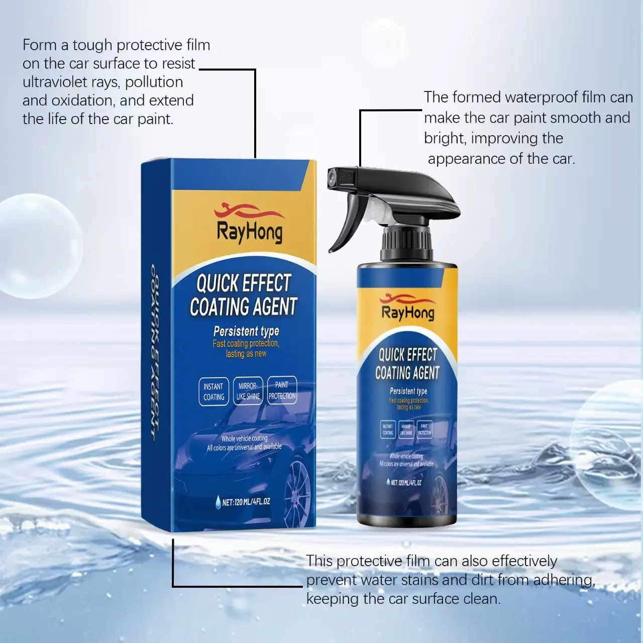 Rayhong Car Coating Spray, Automotive Care Refinish Repair Paint Waxing Spray, Ceramic Coat Sealant Liquid, Car Detailing Kit, Quick Effect