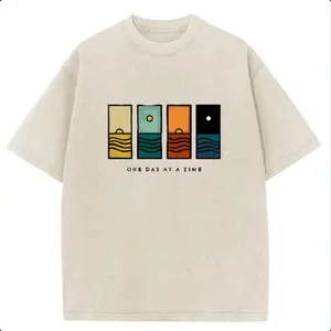 LeoMiles Oversize Acid Wash Vintage One Day At A Time Graphic T-Shirt, Minimal Retro Daily Casual Tee, Heavyweight Cotton Streetwear Unisex Crewneck Tshirt summervibes