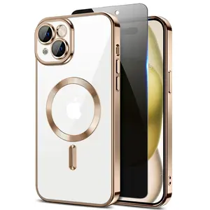 Magnetic for iPhone 15 Case with Privacy Screen Protector & Full Camera Cover Compatible with MagSafe Shockproof Slim Clear Back Phone Case for iPhone 15 Glossy Cover