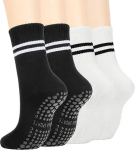 4 Pairs Pilates Socks with Grips for Women, Non-Slip Yoga Athletic Socks for Barre Barefoot Workout Hospital