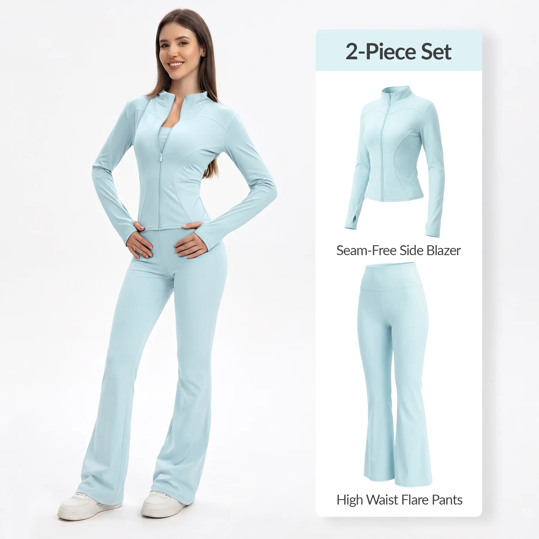 Women's 2-Piece Tracksuit Set with Sculpting Seaming, Soft Stretch Slim Fit Zip-Up Jacket with Thumb Holes & High Waist Flare Leg Yoga Pants, Two Piece Set