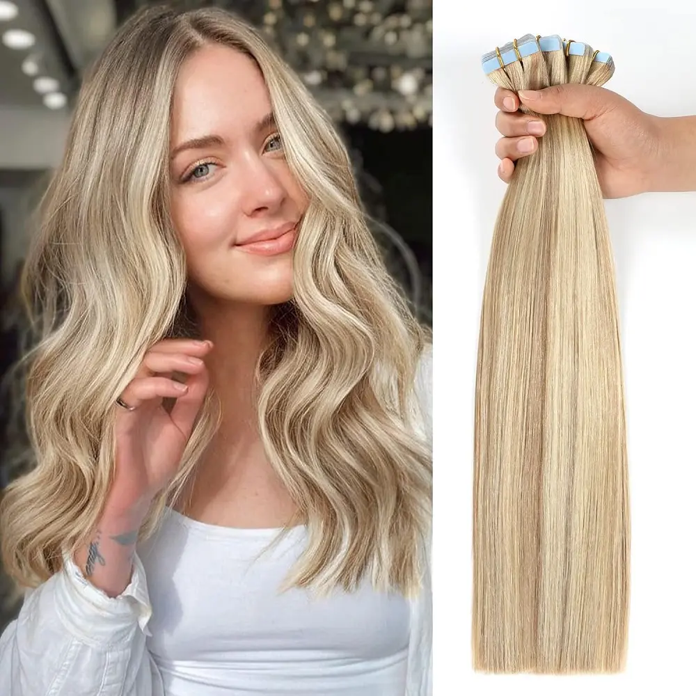 Jessie's Wig P18/613 16-26 Inch 20Pcs Tape In Hair Extensions Remy Human Hair Straight Style for Daily Use